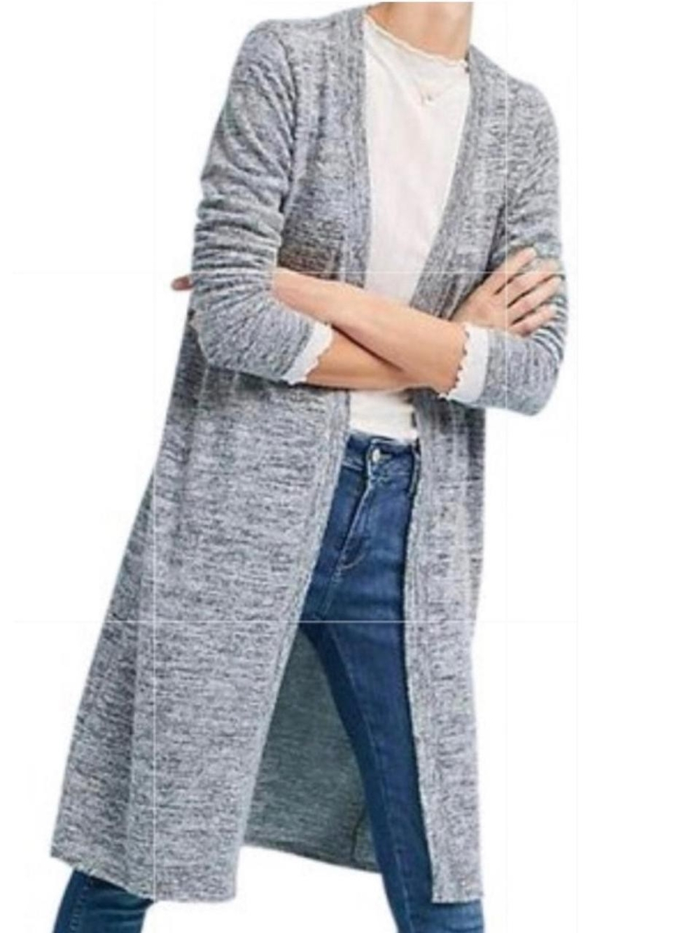 Anthropologie Velvet by Graham & Spencer Gray Open Front Duster Long Cardigan